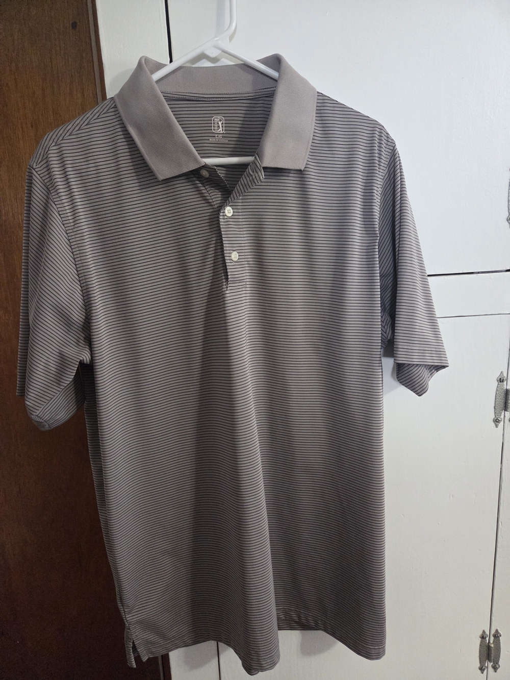 PGA Tour Men's Gray Thin-Striped Polo